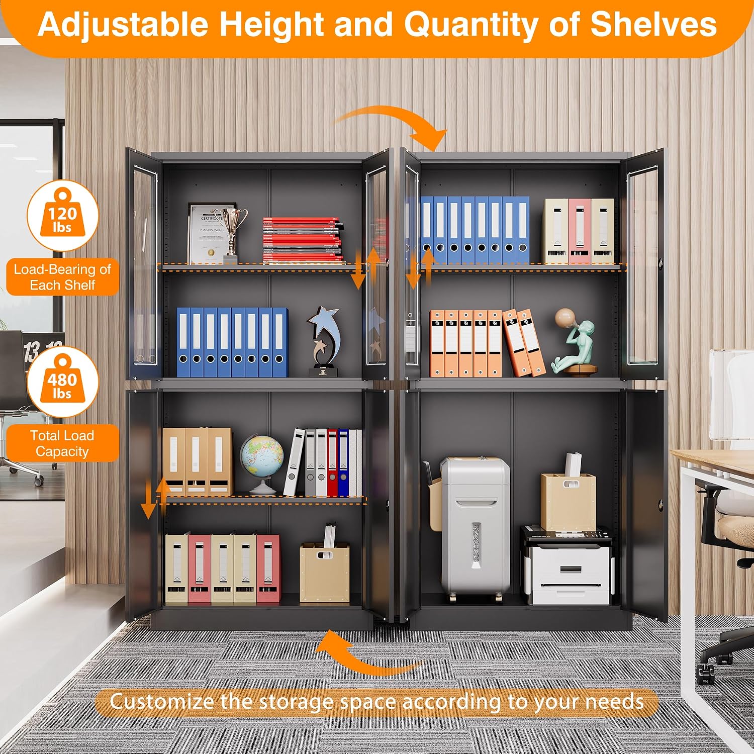 Black Lockable Glass Door Metal Cabinet