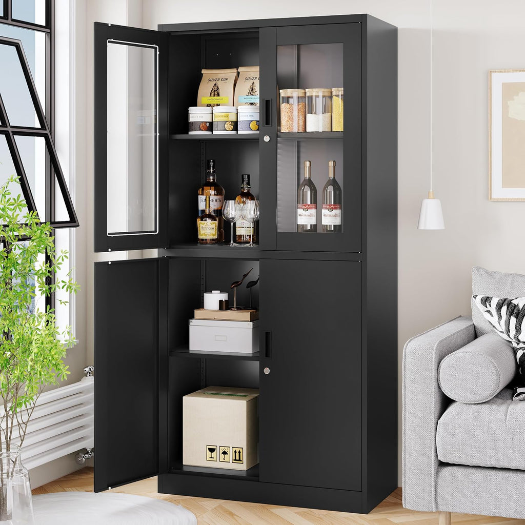 Black Lockable Glass Door Metal Cabinet