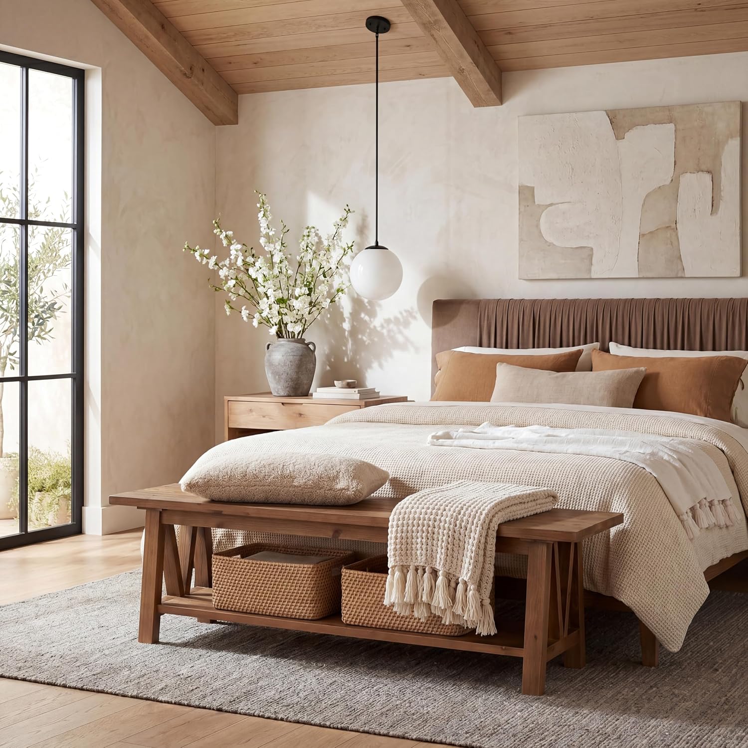 Solid Wood Farmhouse Shoe Bench