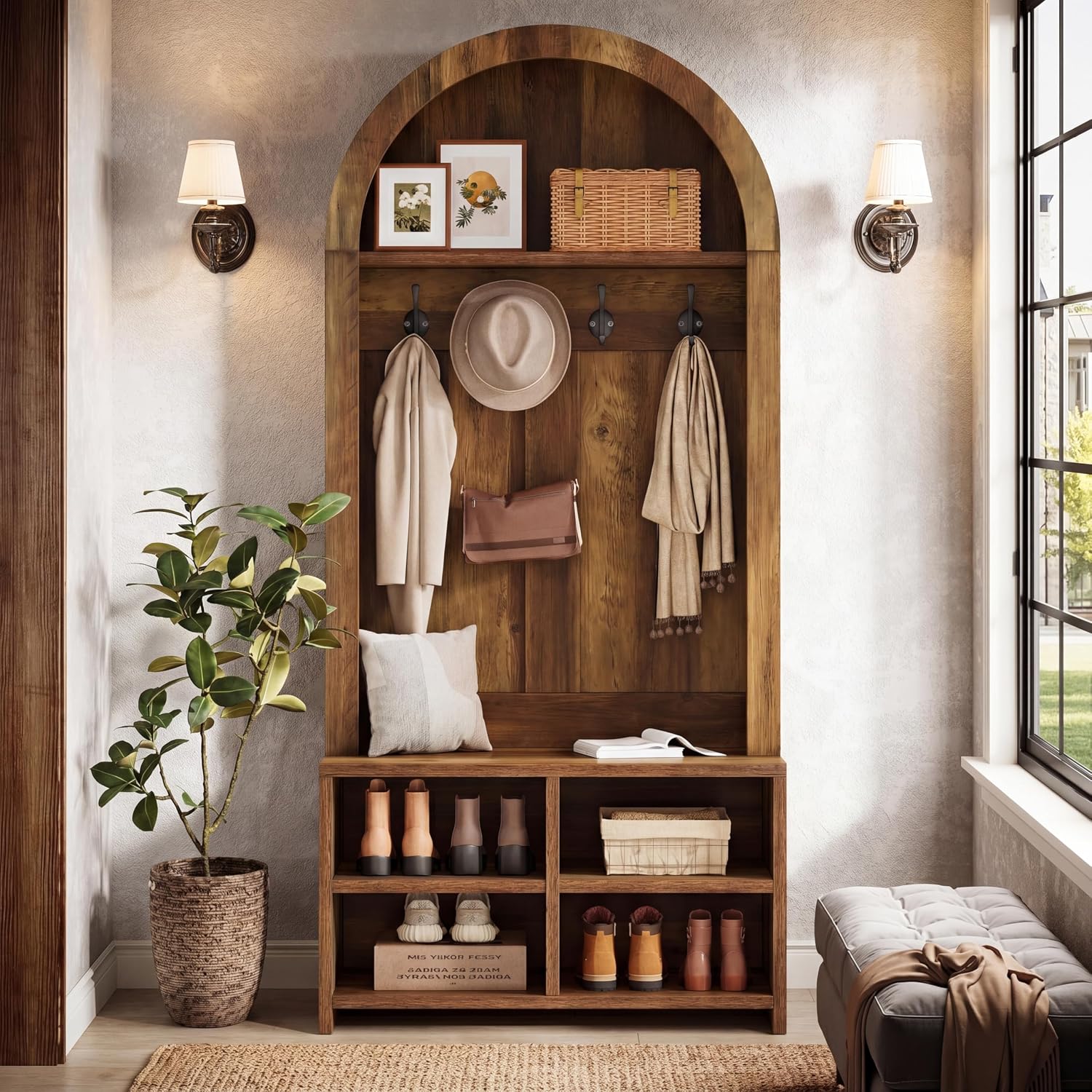 Arched Hall Tree with Shoe Bench