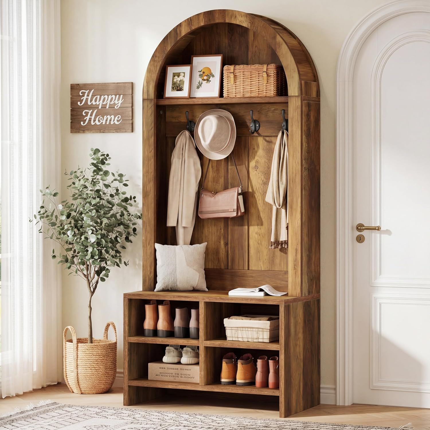 Arched Hall Tree with Shoe Bench