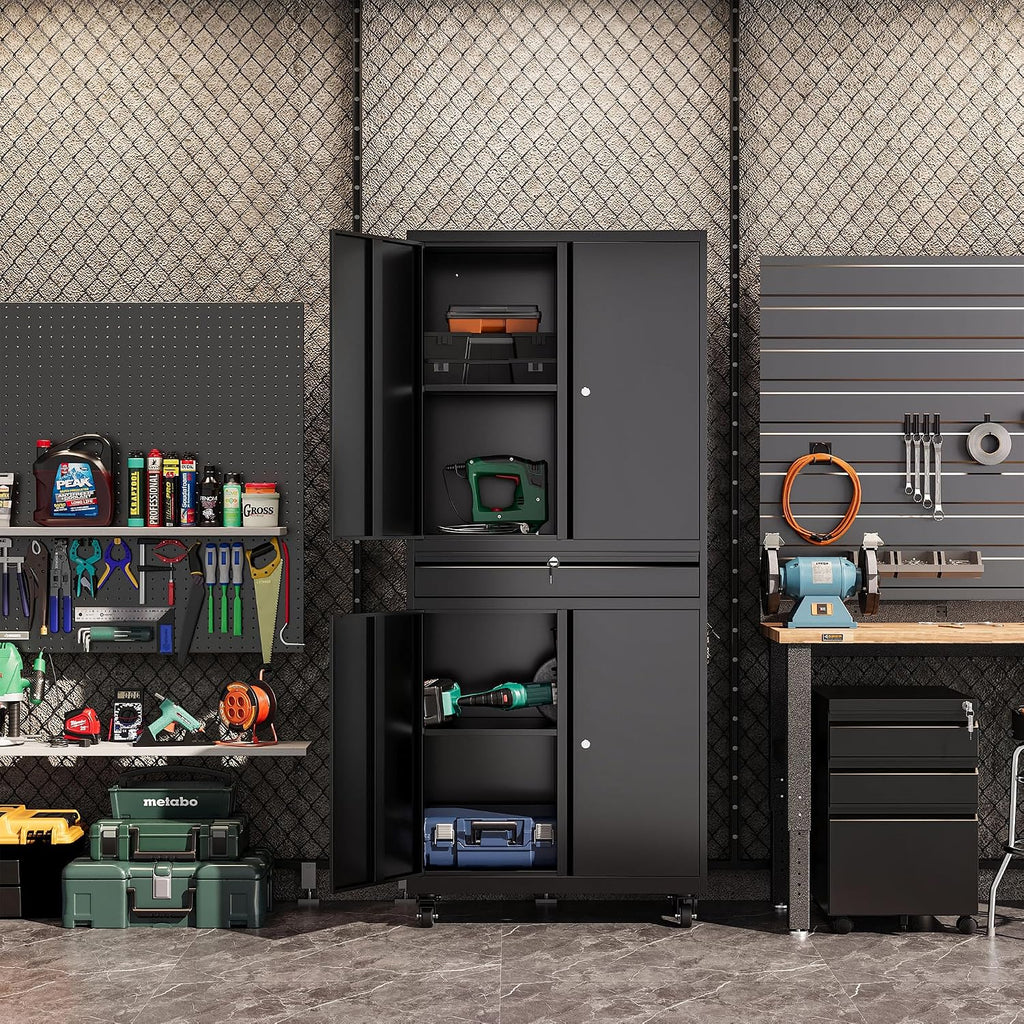 Black Wheeled Lockable Metal Cabinet